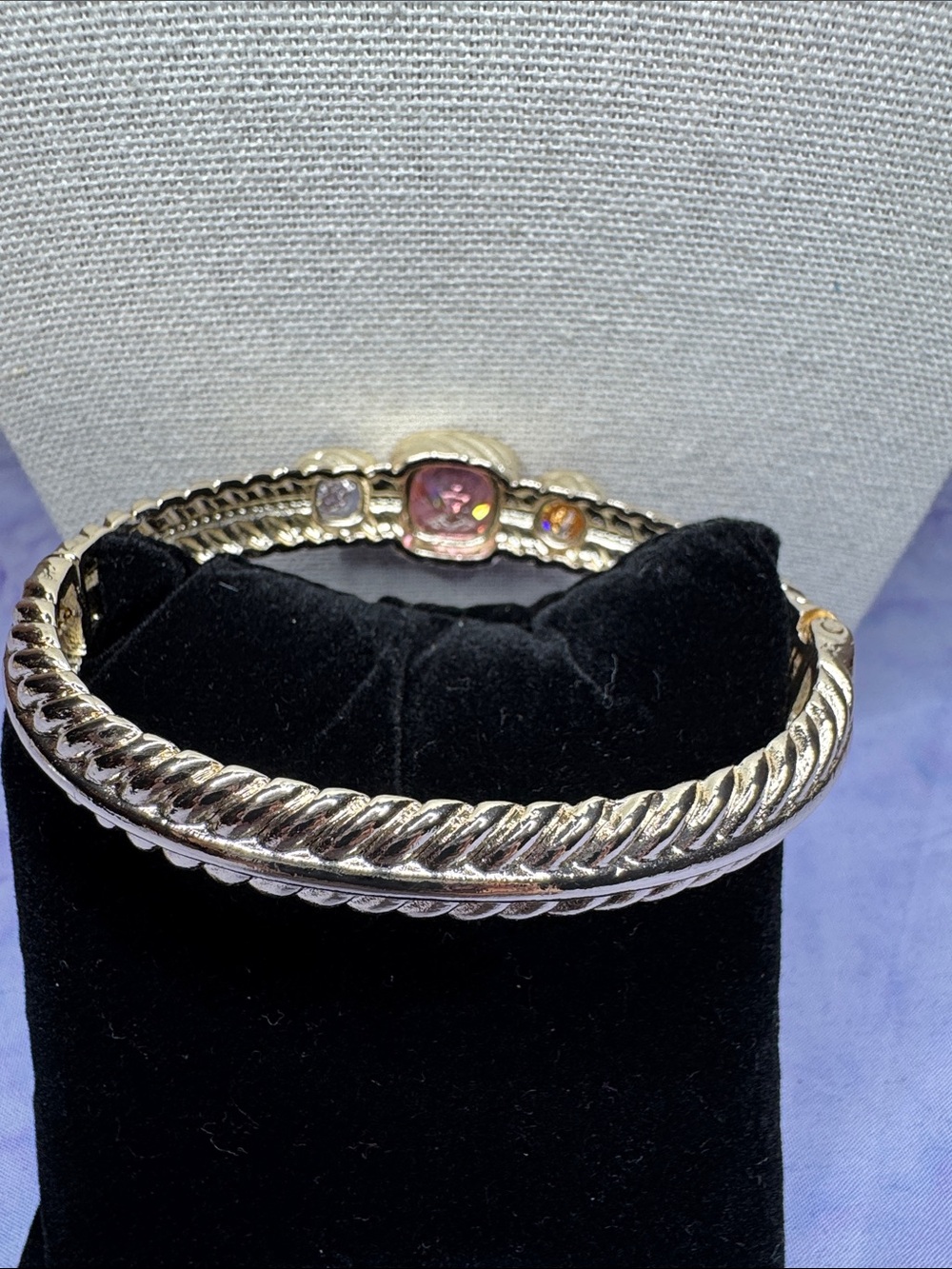 Sterling Silver Triple Gemstone Cuff Bracelet - Pink, Purple, Champagne NWOT - Picture 2 of 6